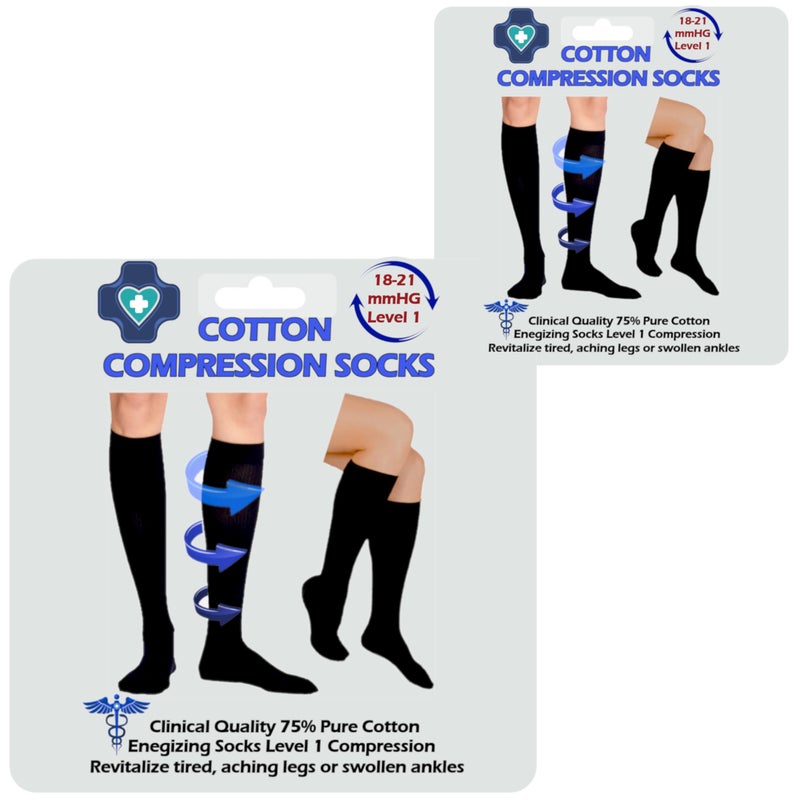 Kensington Compression Socks for Women & Men â€“ 2 Pack Cotton Flight Socks for Travel, Maternity, Sports, & Medical Stockings â€“ Calf & Ankle Swelling Relief, Great for Pregnancy Size 3-5